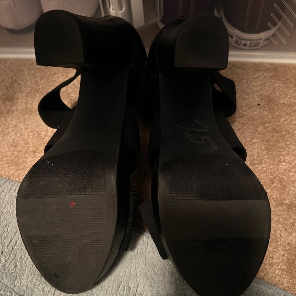 Black, block heel with back zipper